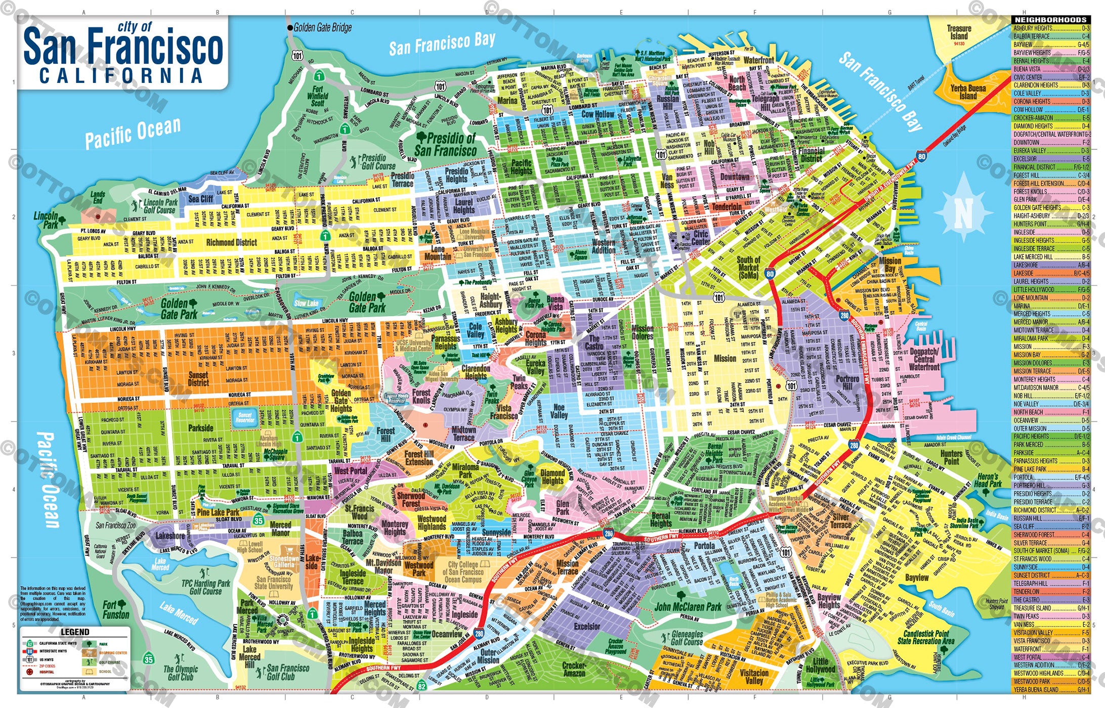 San Francisco Map with Neighborhood Boundaries - POSTER PRINTS