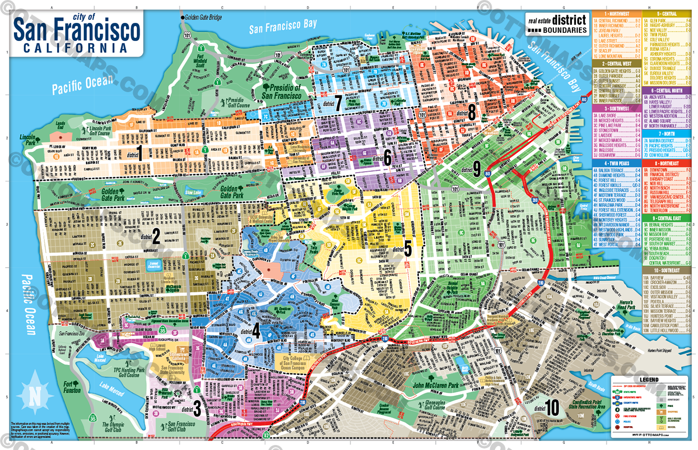 San Francisco Map with MLS Areas (Real Estate District Boundaries) - FILES - PDF and AI, layered, editable, vector, royalty free