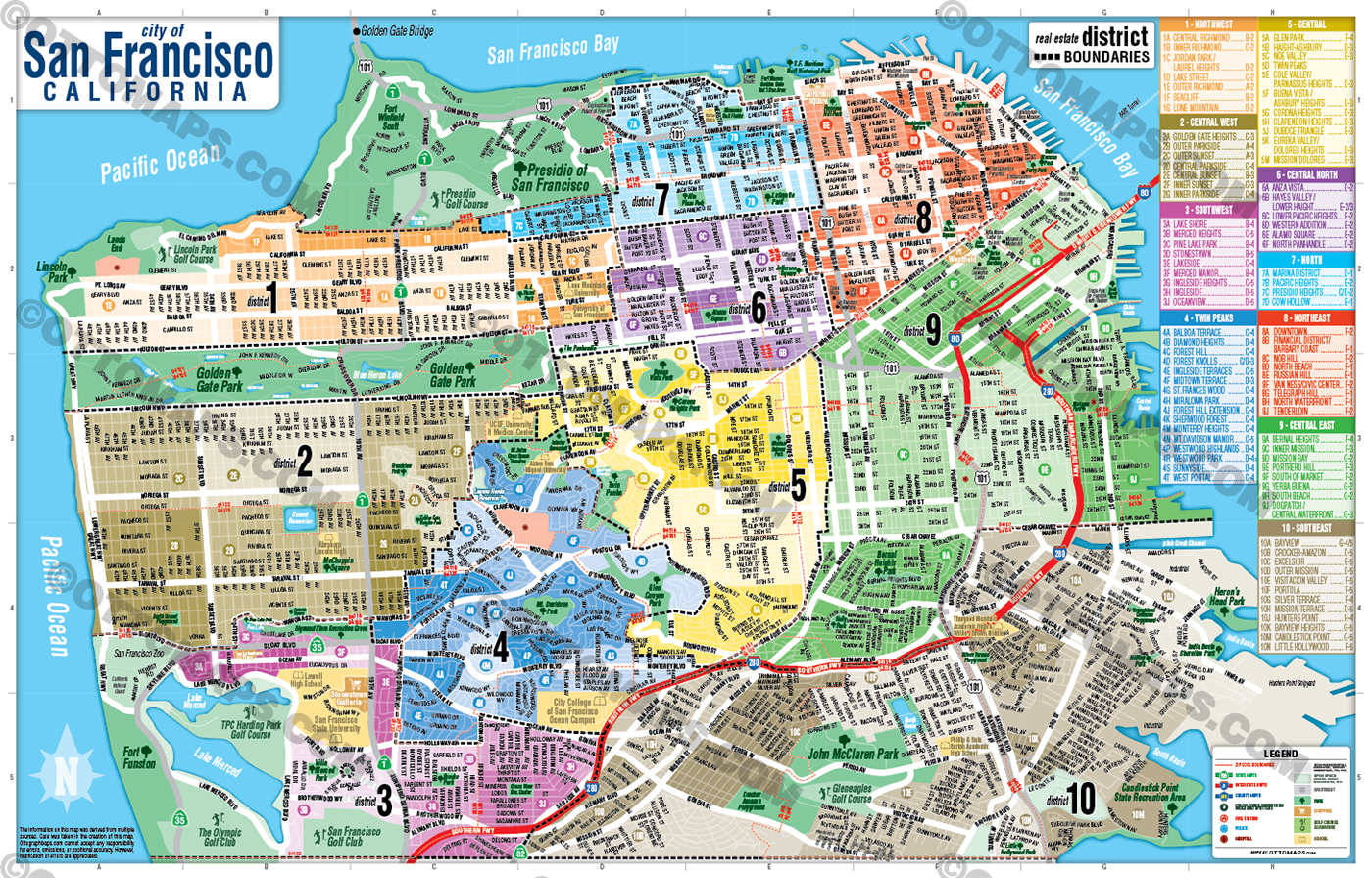 San Francisco Map with MLS Districts (Real Estate District Boundaries) - POSTER PRINTS