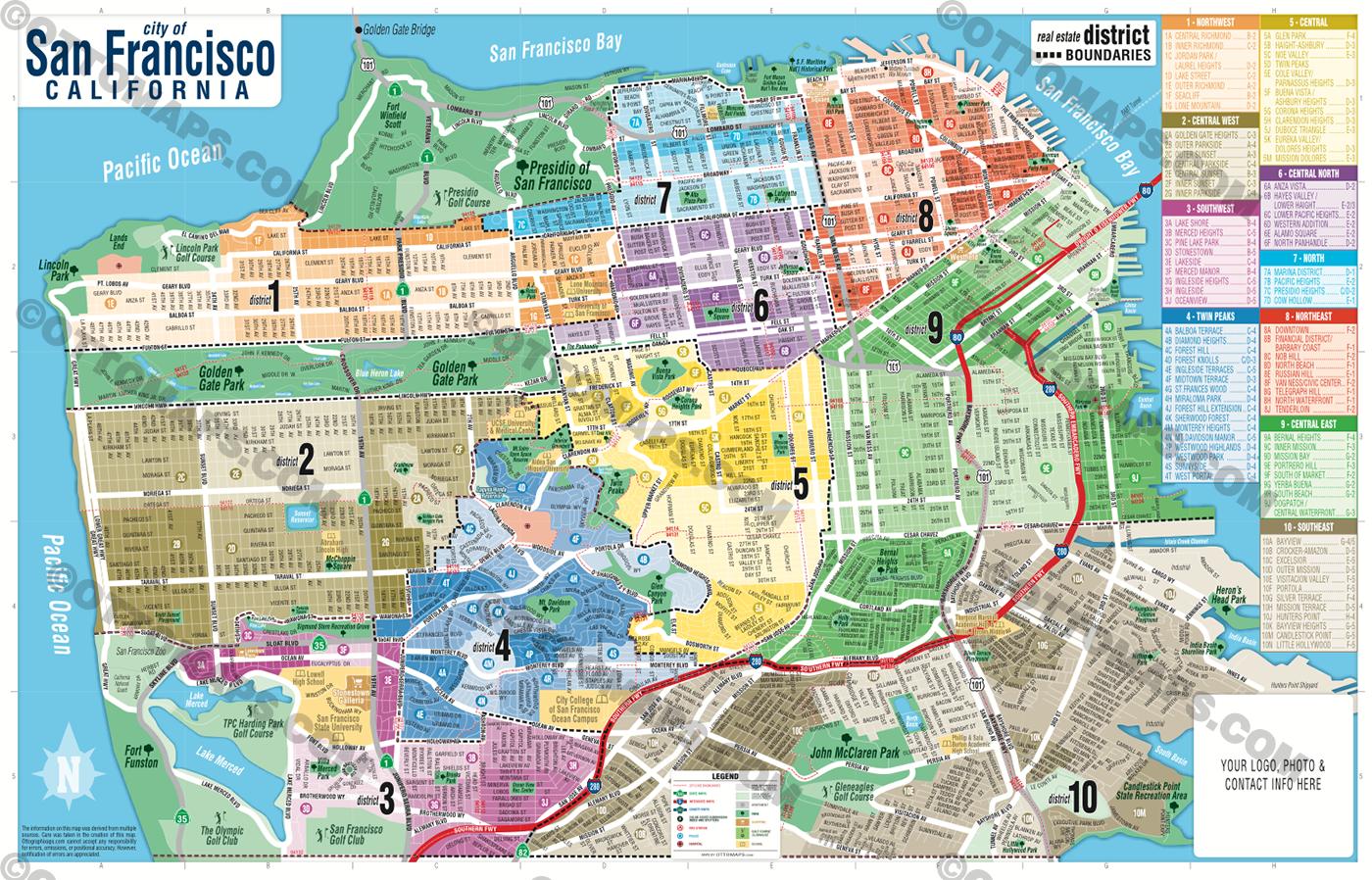 San Francisco Map with MLS Areas (Real Estate District Boundaries) - FILES - PDF and AI, layered, editable, vector, royalty free