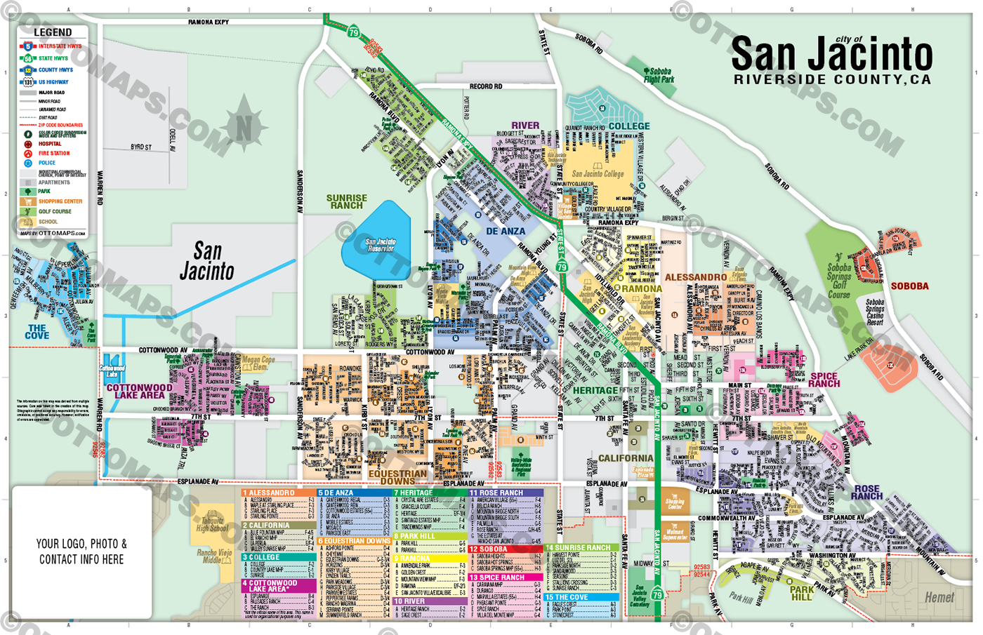 San Jacinto Map, Riverside County, CA - FILES - PDF and AI Files, editable, vector, royalty free