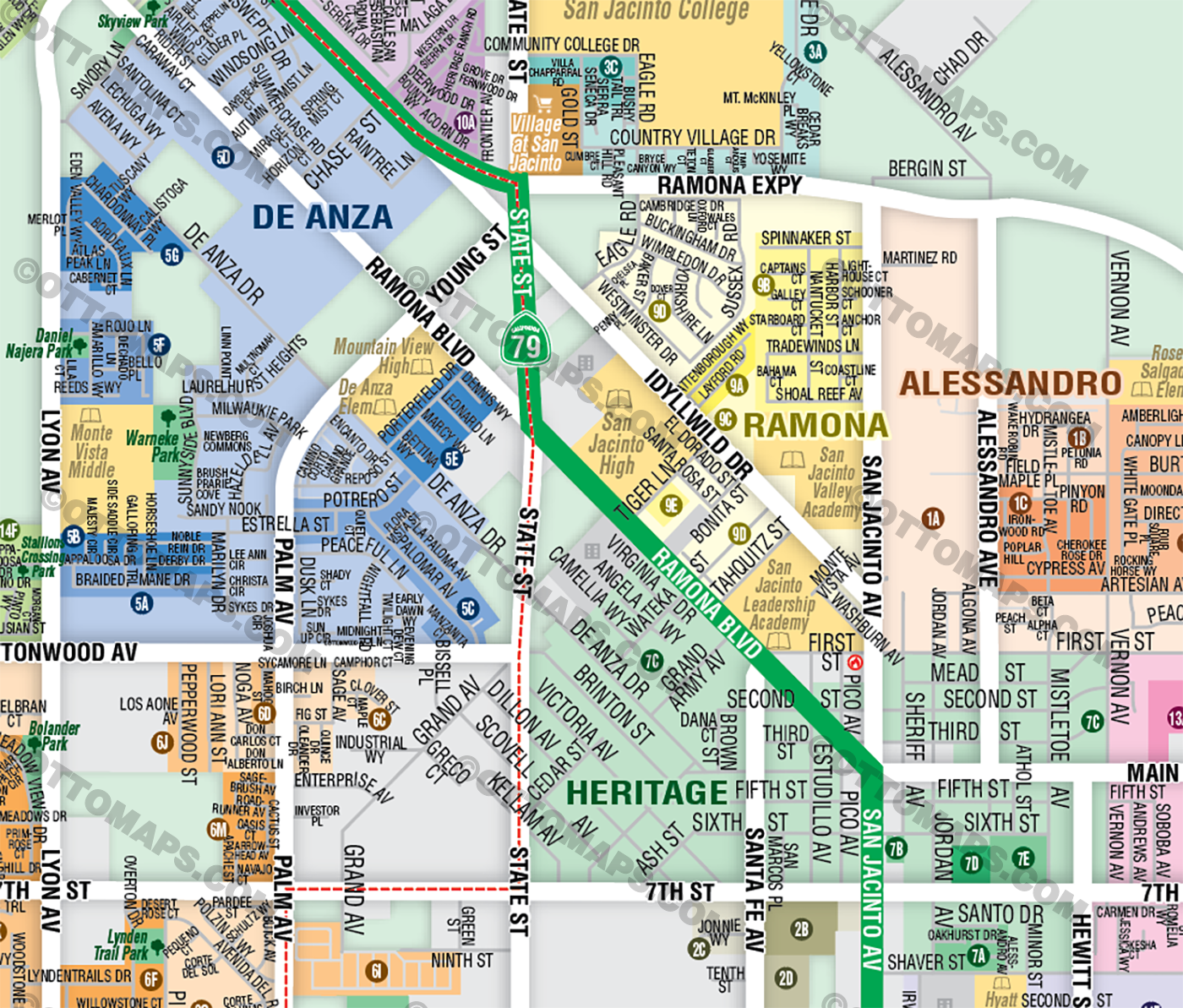 San Jacinto Map, Riverside County, CA - FILES - PDF and AI Files, editable, vector, royalty free