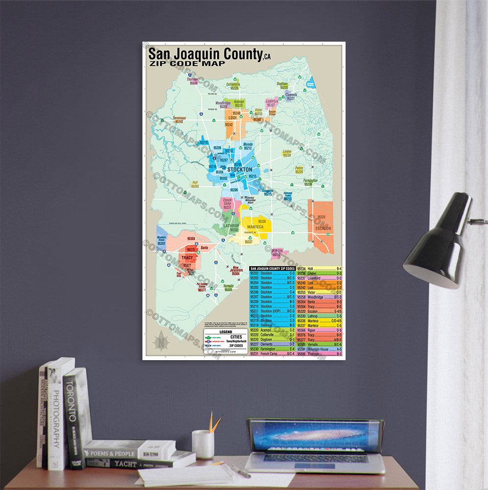 San Joaquin County Zip Code Map - POSTER PRINTS