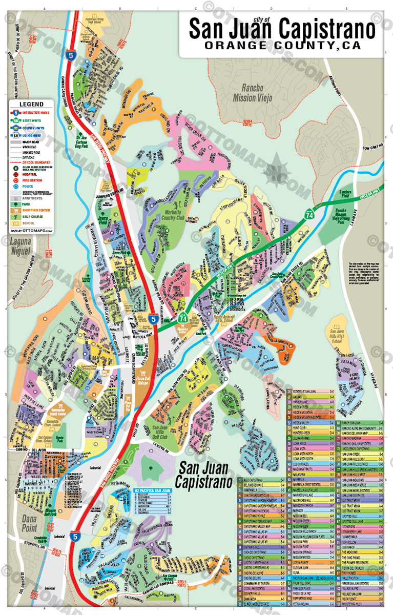 San Juan Capistrano Map, Orange County, CA - POSTER PRINTS