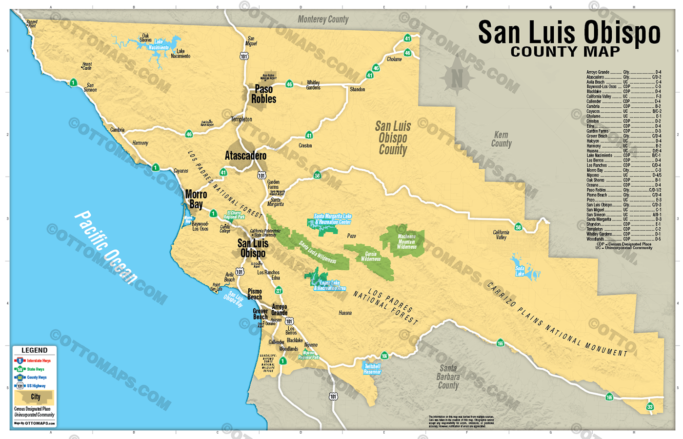San Luis Obispo County Map (no zip codes) - FILES - PDF and AI – Otto Maps