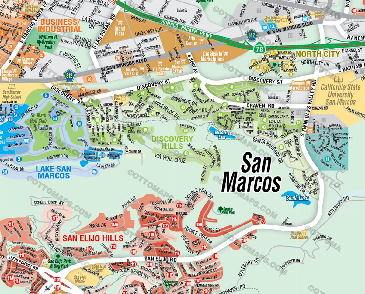 San Marcos and Lake San Marcos Map - FILES - PDF and Adobe Illustrator - zoom