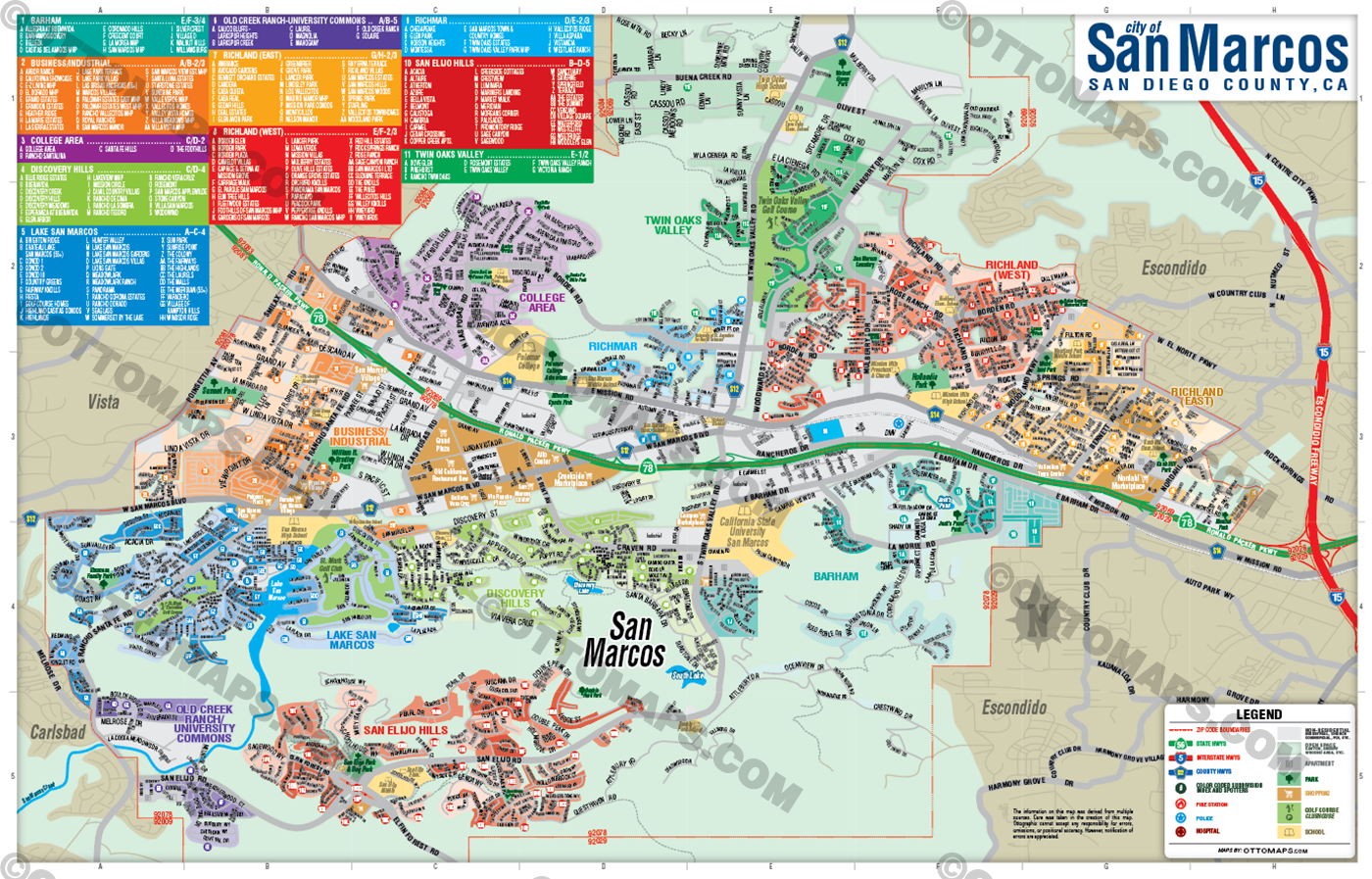 San Marcos and Lake San Marcos Map - FILES - PDF and AI, editable, layered, vector, royalty free