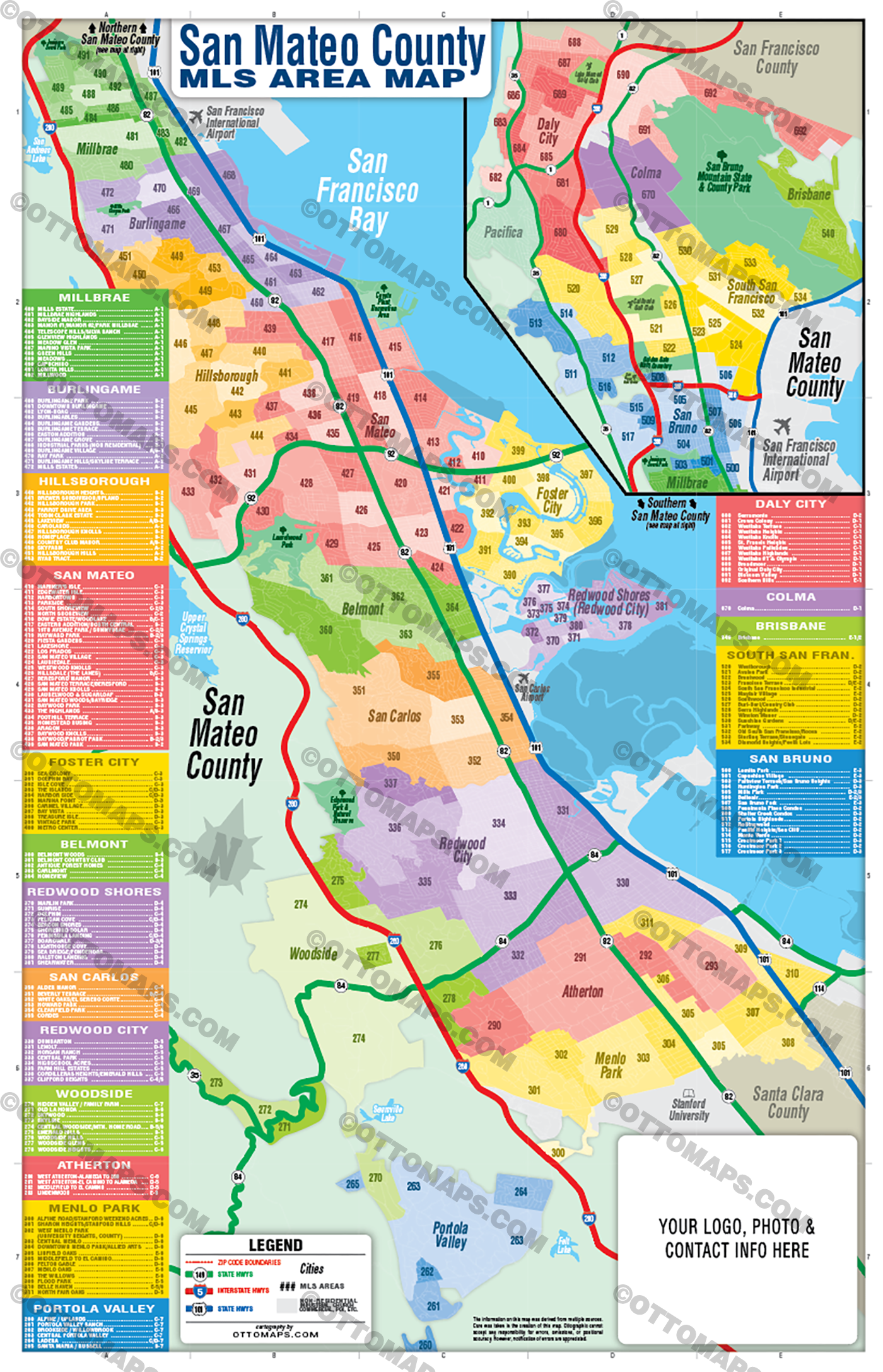 San Mateo County MLS Area Map - FILES - PDF and AI, layered, editable, vector, royalty free