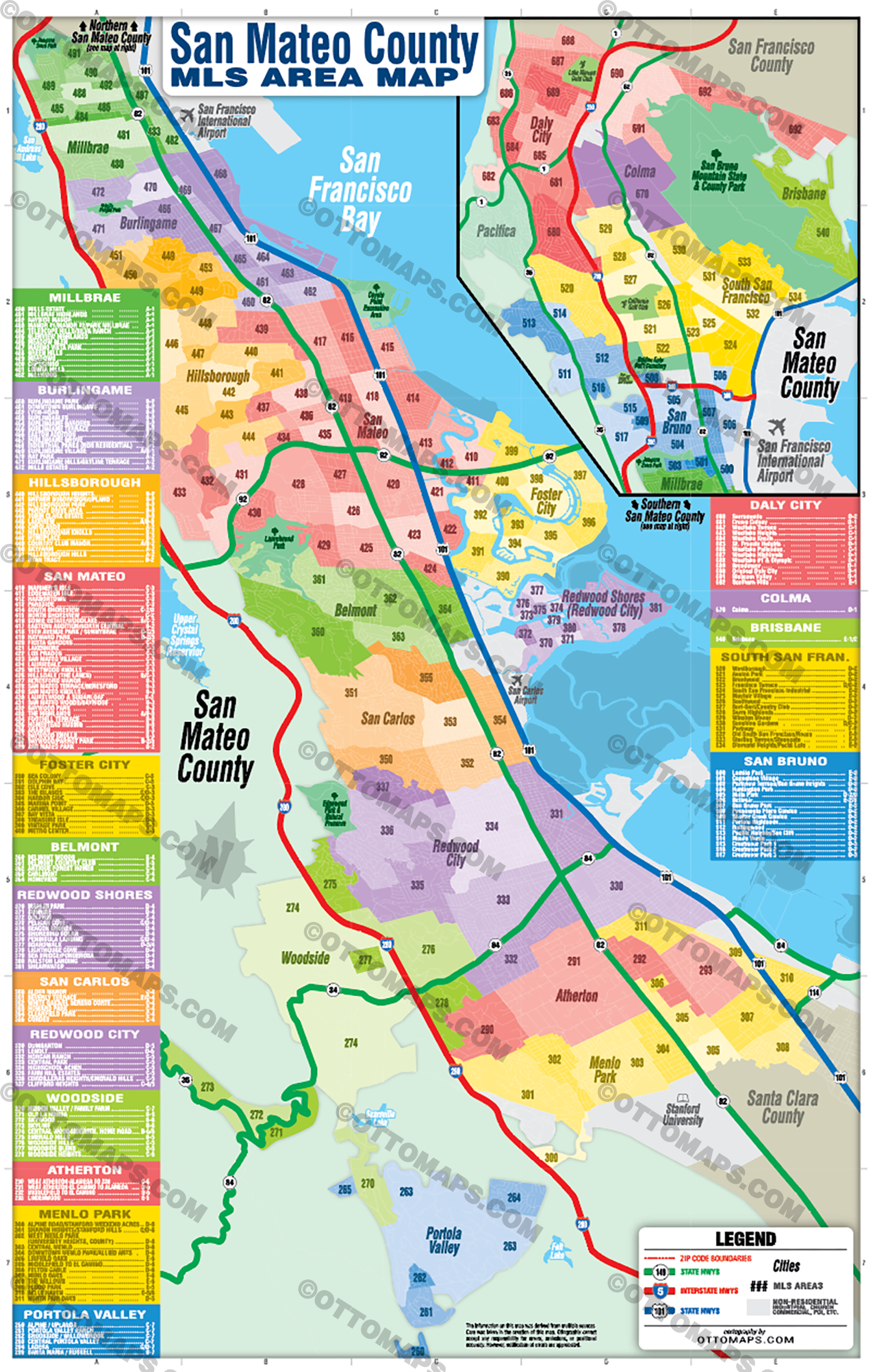 San Mateo County MLS Area Map - FILES - PDF and AI, editable, vector, royalty free