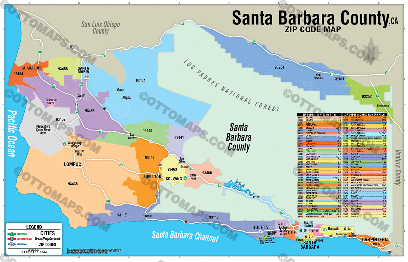 Santa Barbara County Zip Code Map, CA - FILES - PDF and AI Files, edit ...