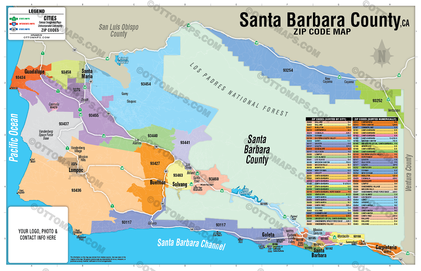 Santa Barbara County Zip Code Map, CA - FILES - PDF and AI Files, edit