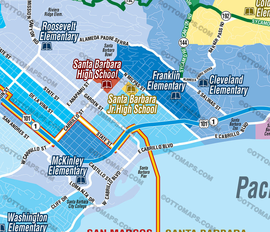 Santa Barbara Unified School District Map - FILES - PDF and AI, editable, vector, royalty free