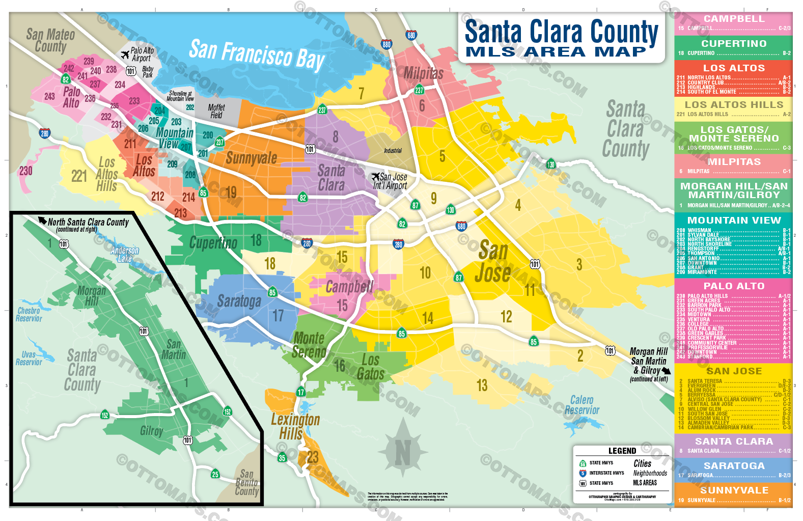 Santa Clara County MLS Area Map - FILES - PDF and AI, editable, vector, royalty free