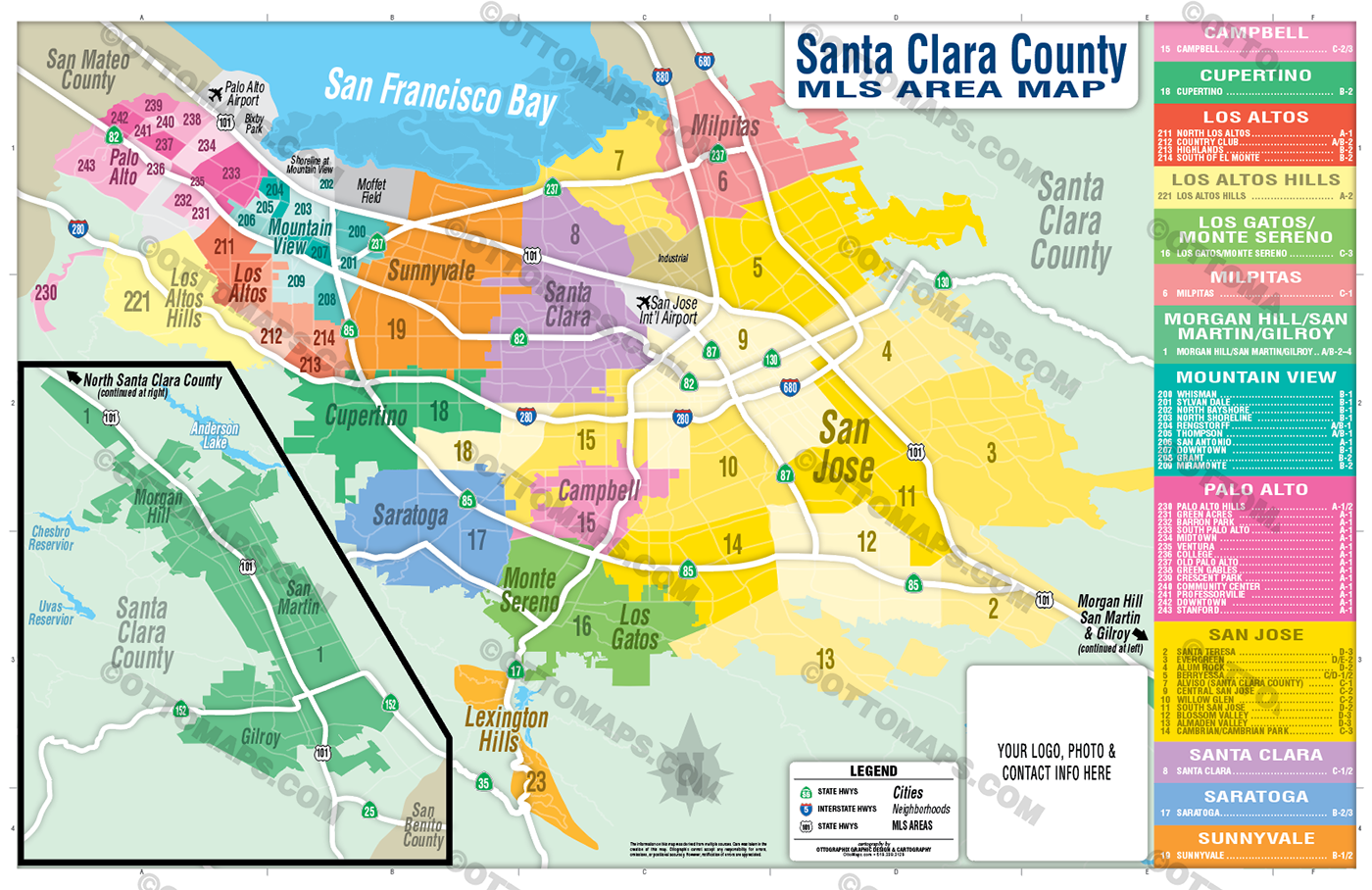 Santa Clara County MLS Area Map - FILES - PDF and AI, editable, vector, royalty free - with box