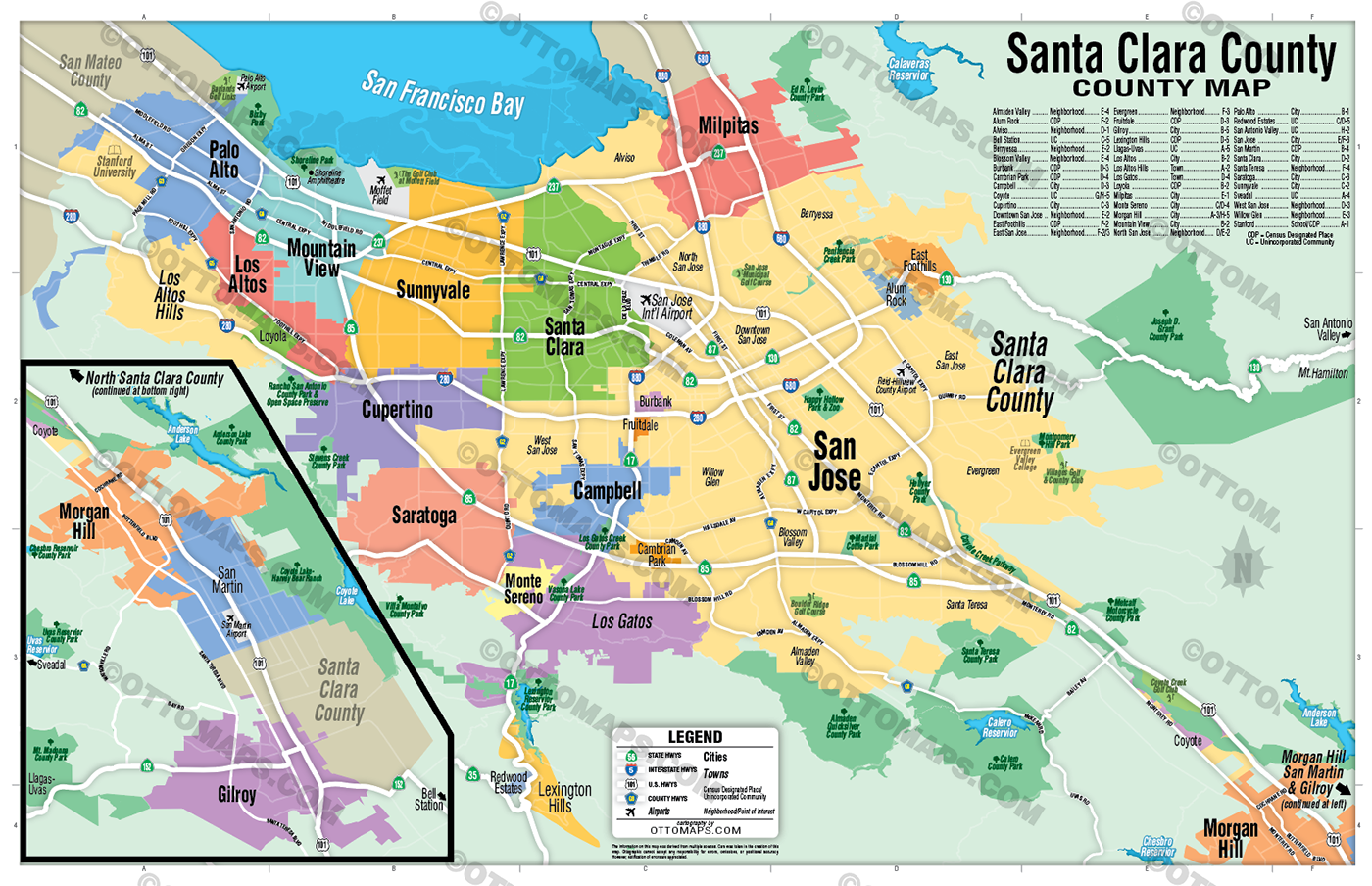 Santa Clara County Map (no zip codes) - FILES - PDF and AI, editable, vector, royalty free