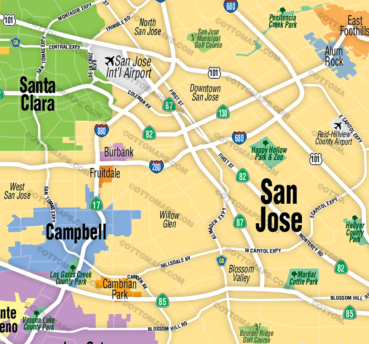 Santa Clara County Map (no zip codes) - FILES - PDF and AI, editable, vector, royalty free