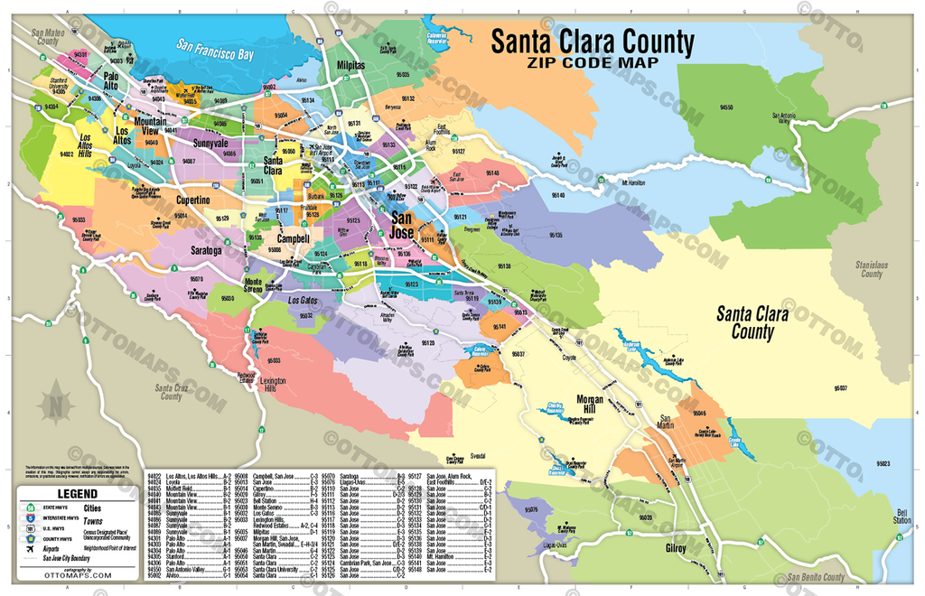 Santa Clara County Zip Code Map - FILES - PDF and AI, editable, vector ...