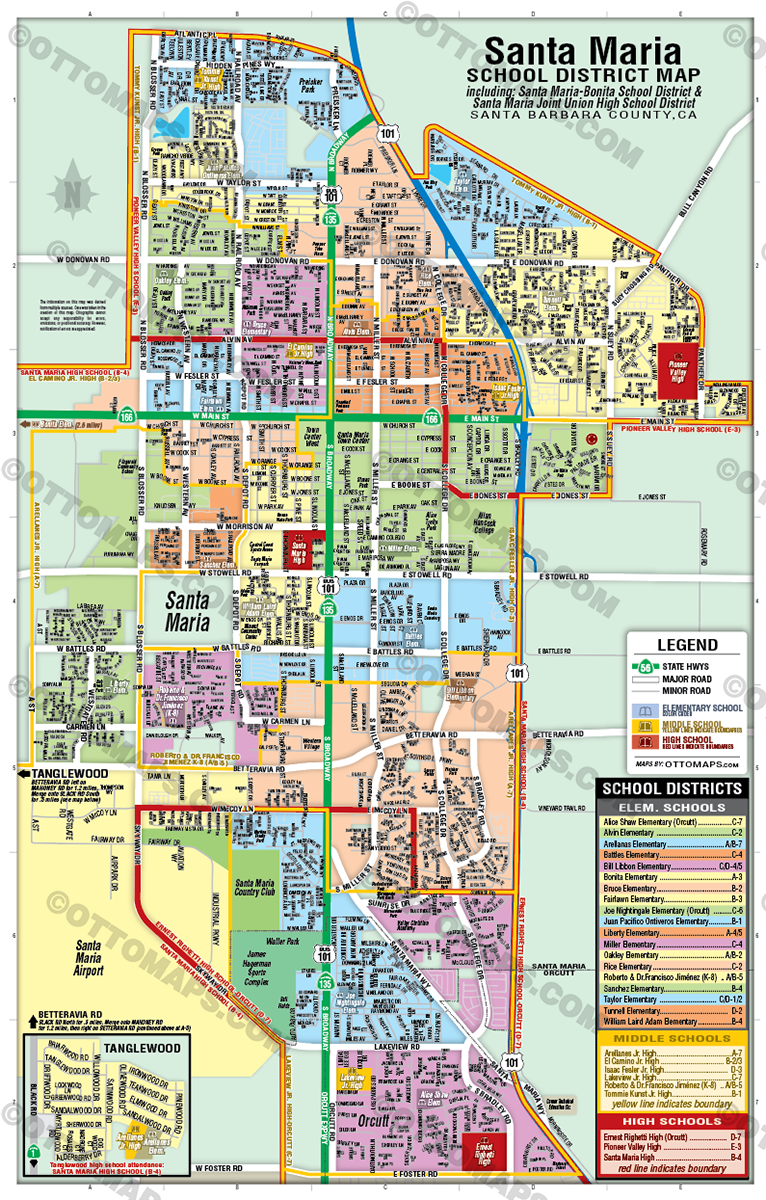 Santa Maria School District Map, Santa Barbara County, CA - POSTER PRINTS