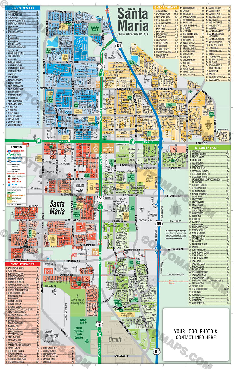 Santa Maria Map, Santa Barbara County, CA - FILES - PDF and AI, editable, vector, royalty free