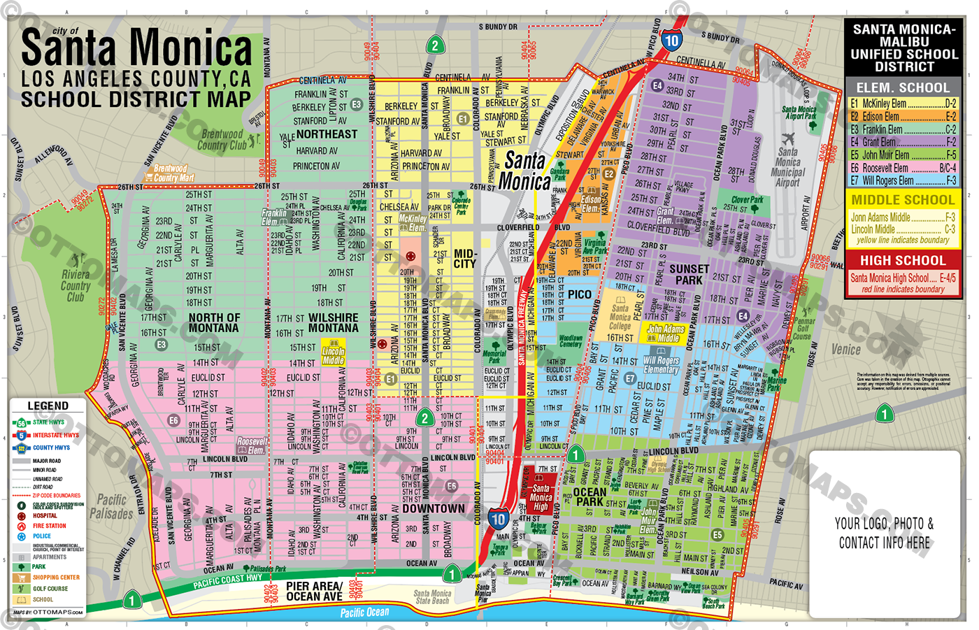 Santa Monica School District Map - FILES - PDF and AI, editable, vector, royalty free