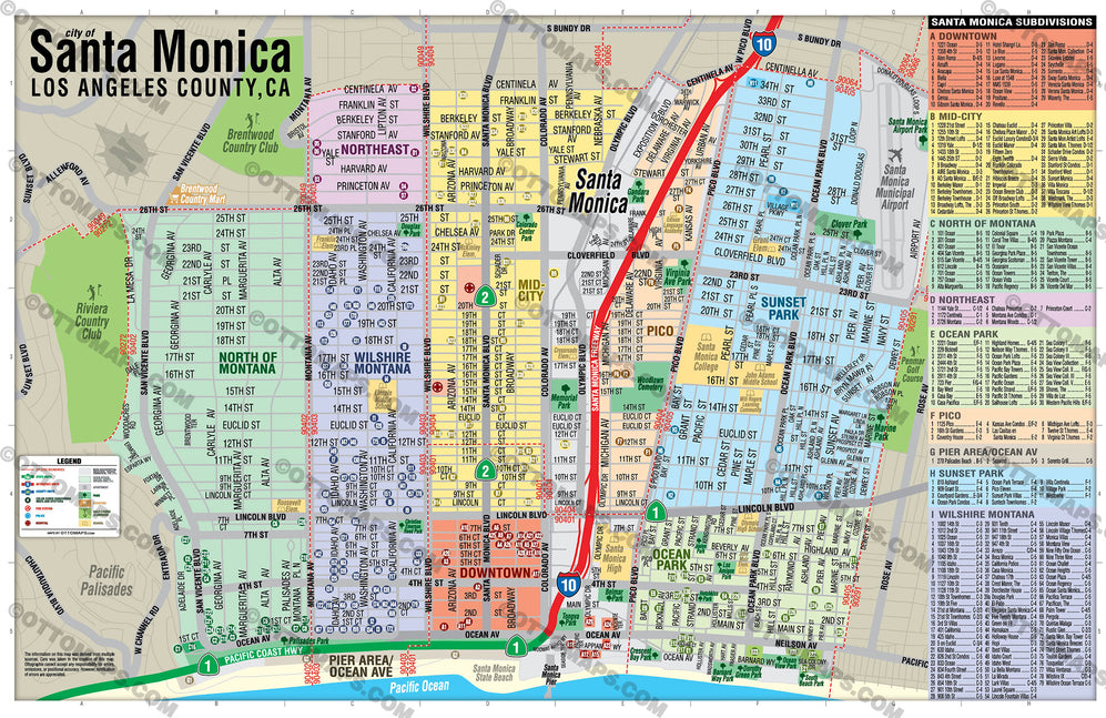 Santa Monica Map, Los Angeles County, CA - POSTER PRINTS