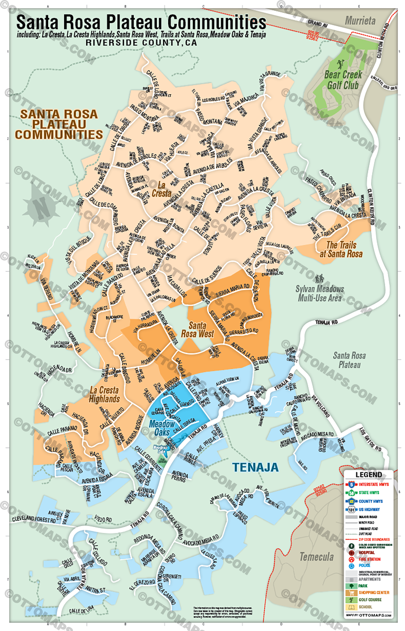 Santa Rosa Plateau Communities - La Cresta Map, Riverside County, CA - FILES - PDF and AI Files, editable, vector, royalty free