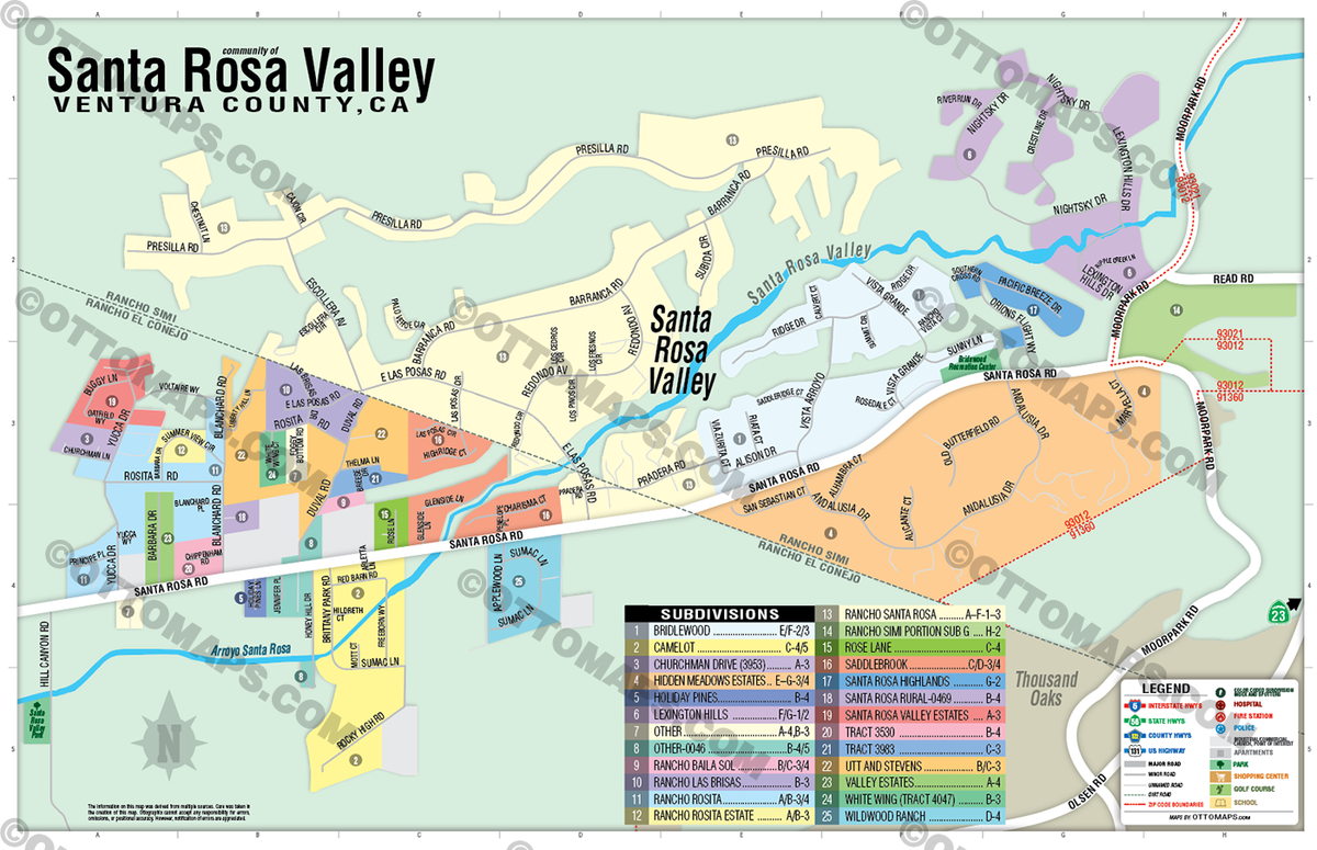 Santa Rosa Valley Map, Ventura County, CA - POSTER PRINTS – Otto Maps