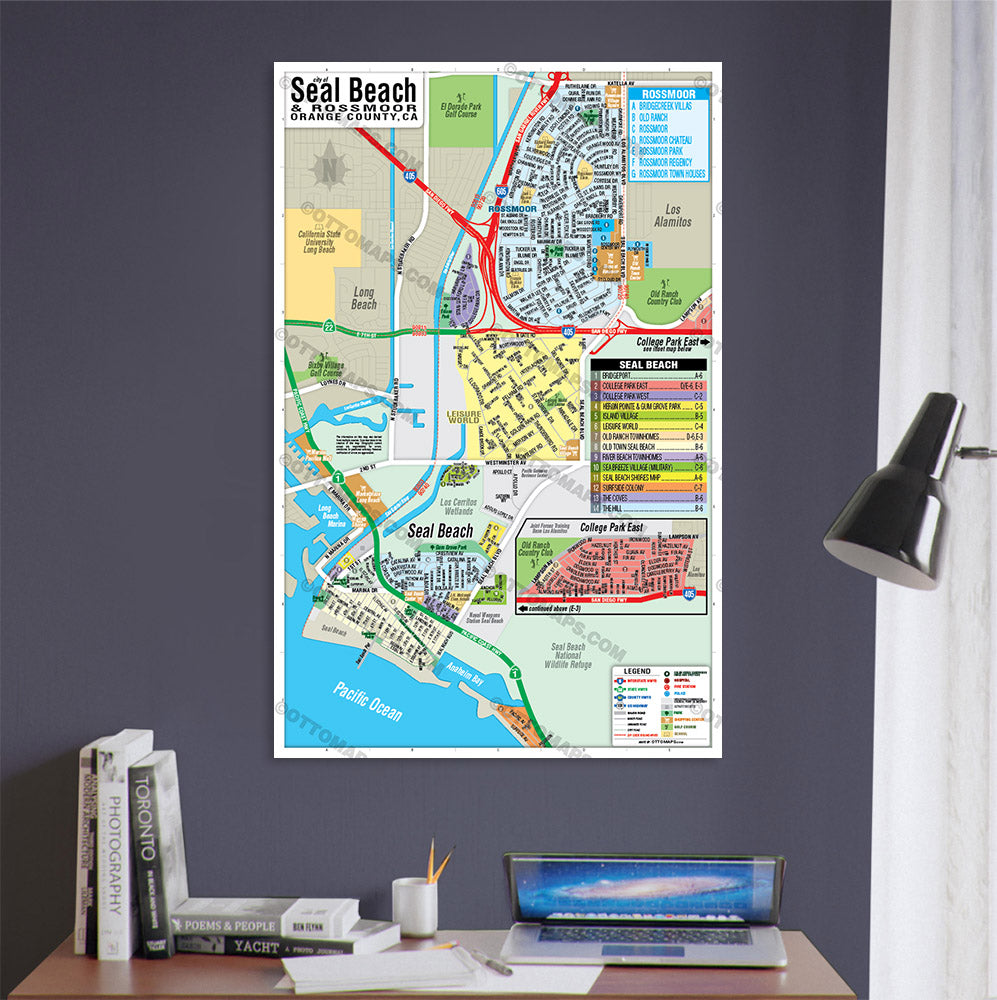 Seal Beach Map with Rossmoor, Orange County, CA - POSTER PRINTS