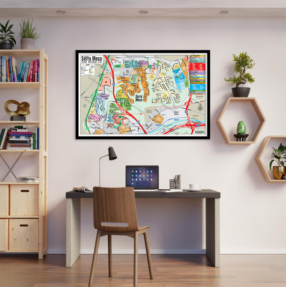 Serra Mesa Map, San Diego, CA - POSTER PRINTS - with frame