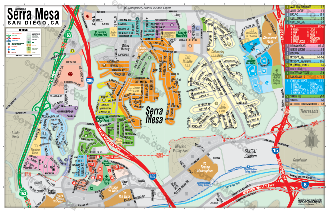 Serra Mesa Map, San Diego, CA - FILES - PDF and Adobe Illustrator. - no box