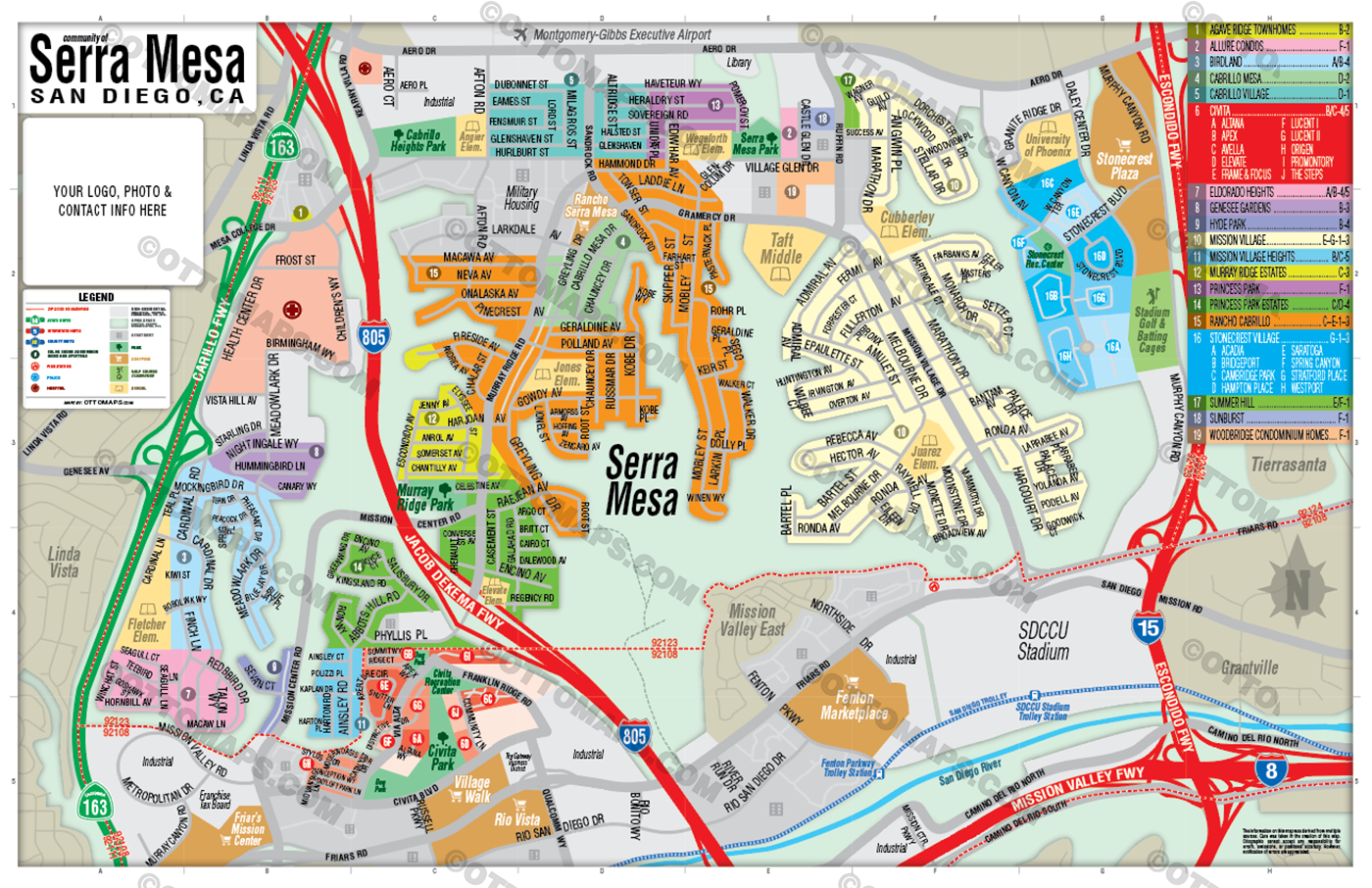 Serra Mesa Map, San Diego, CA - FILES - PDF and Adobe Illustrator - with box