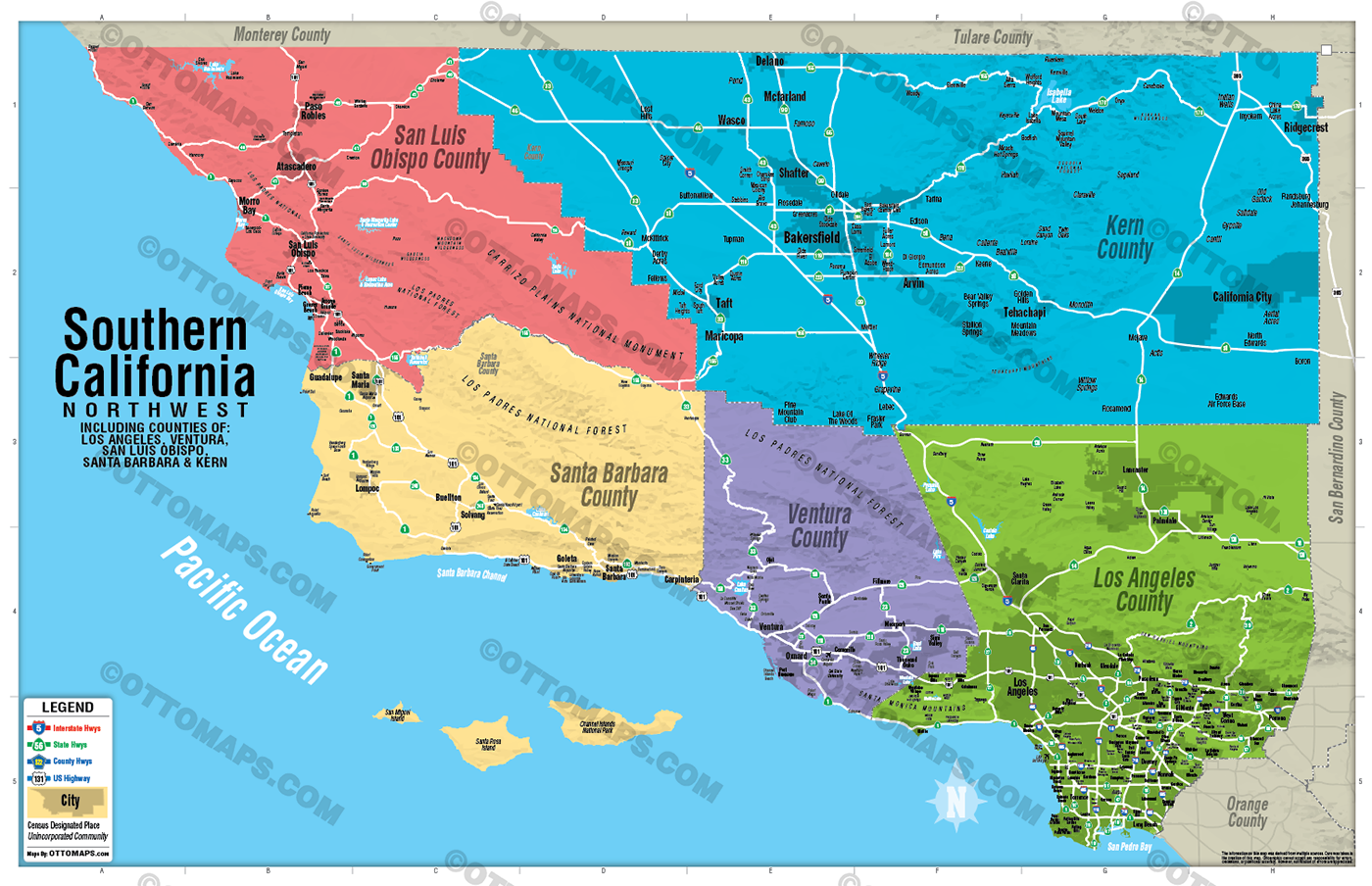 Southern California Map, Northwest - POSTER PRINTS