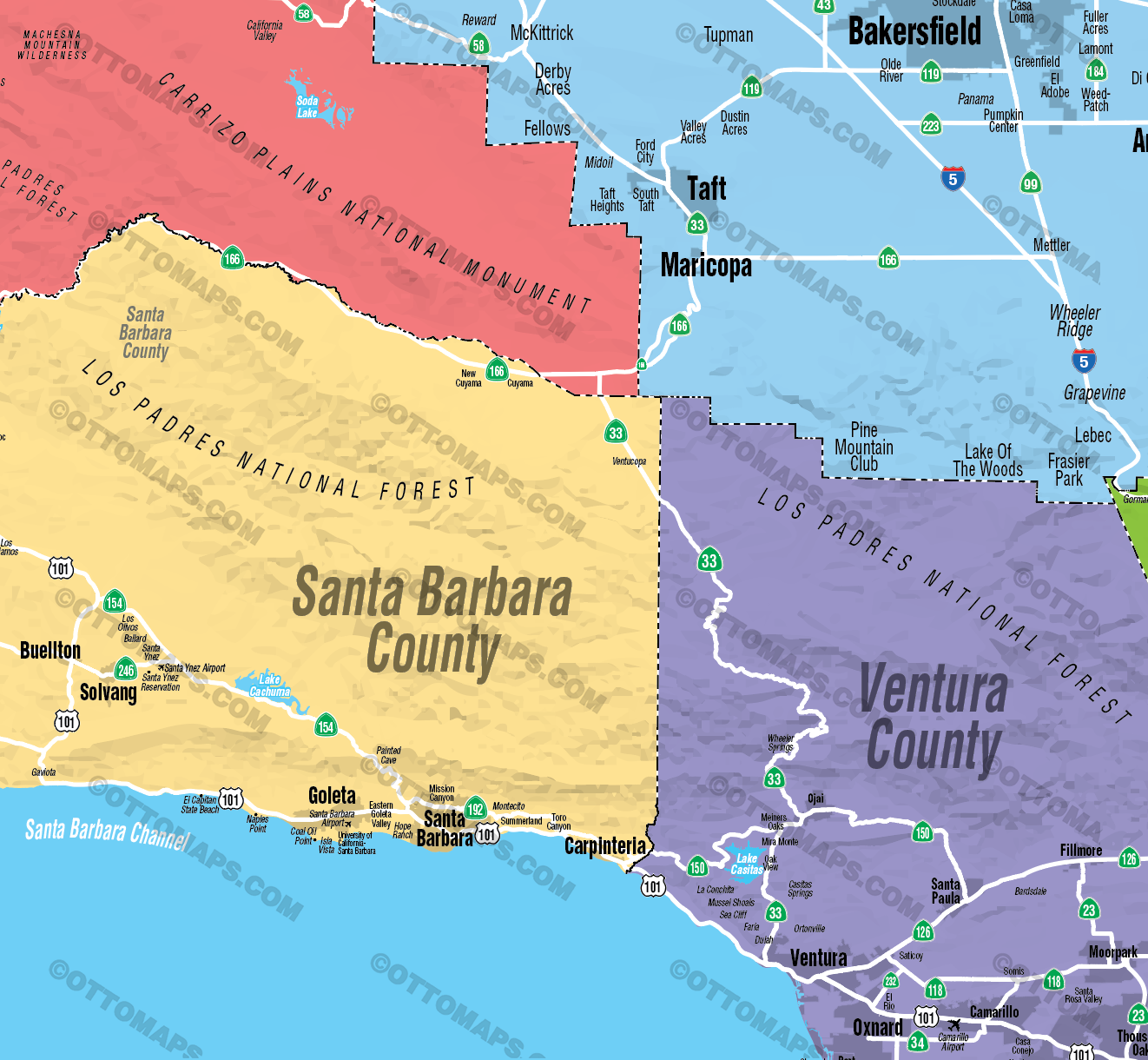 Southern California Map, Northwest - FILES - PDF and AI Files, editable, vector, royalty free - zoom