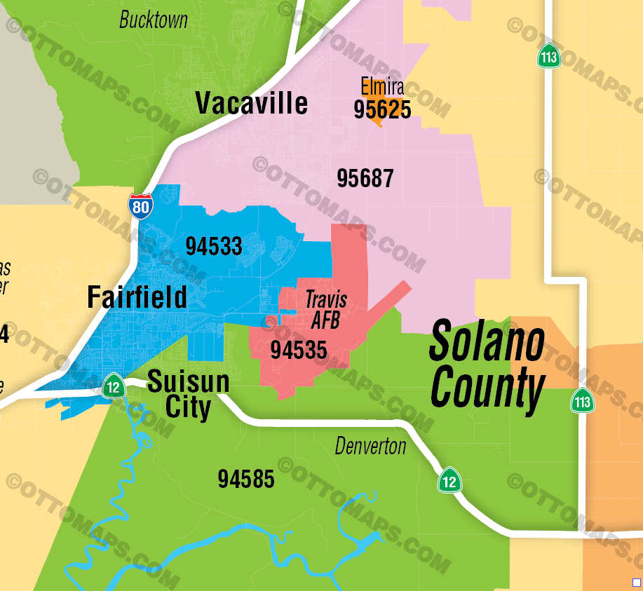 Solano County Zip Code Map - FILES - PDF and Adobe Illustrator