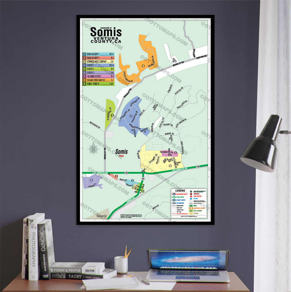 Somis Map, Ventura County, CA - POSTER PRINTS - with frame