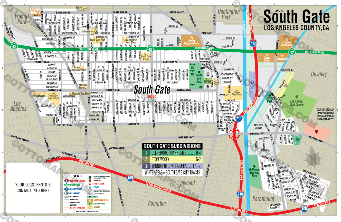 South Gate Map, Los Angeles County, CA