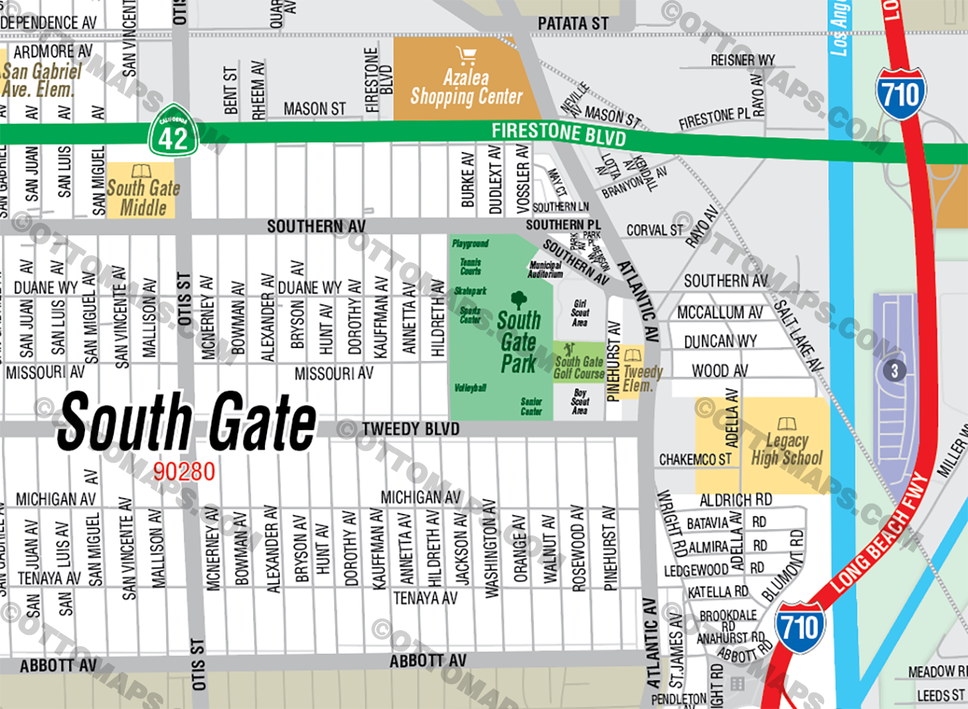 South Gate Map, Los Angeles County, CA