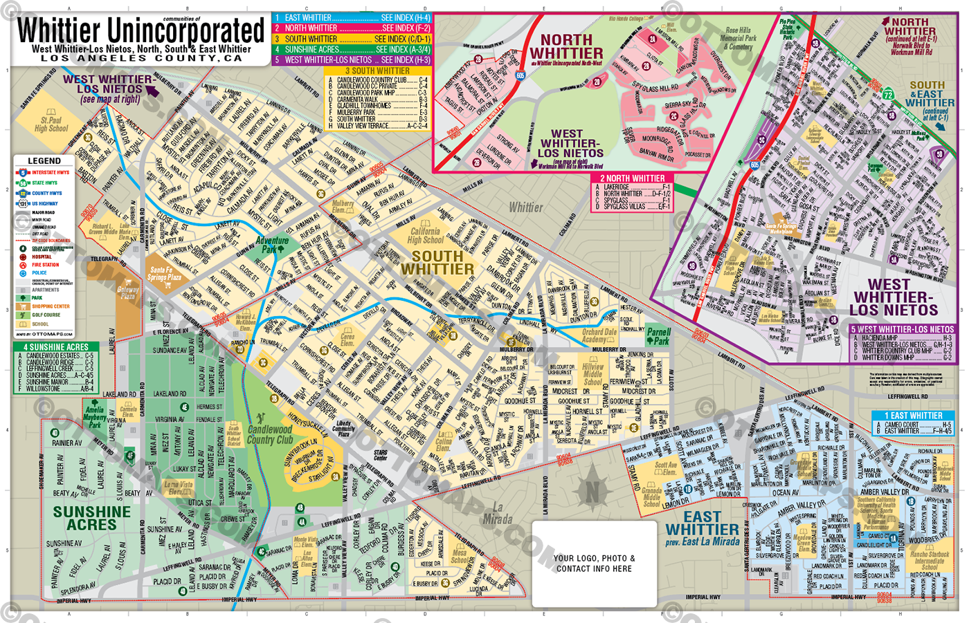 Whittier Unincorporated Map, Los Angeles County, CA - FILES - PDF and AI, editable, layered, vector, royalty free