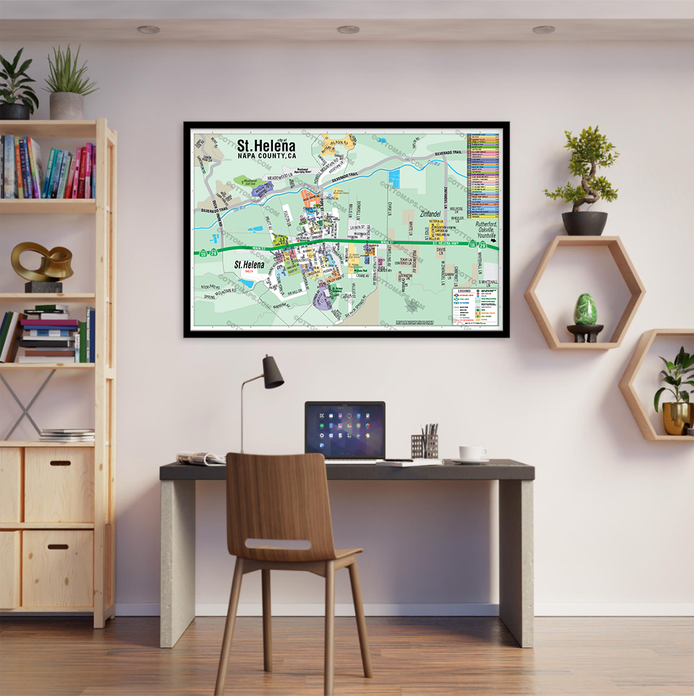 St. Helena Map, Napa County, CA - POSTER PRINTS - with frame