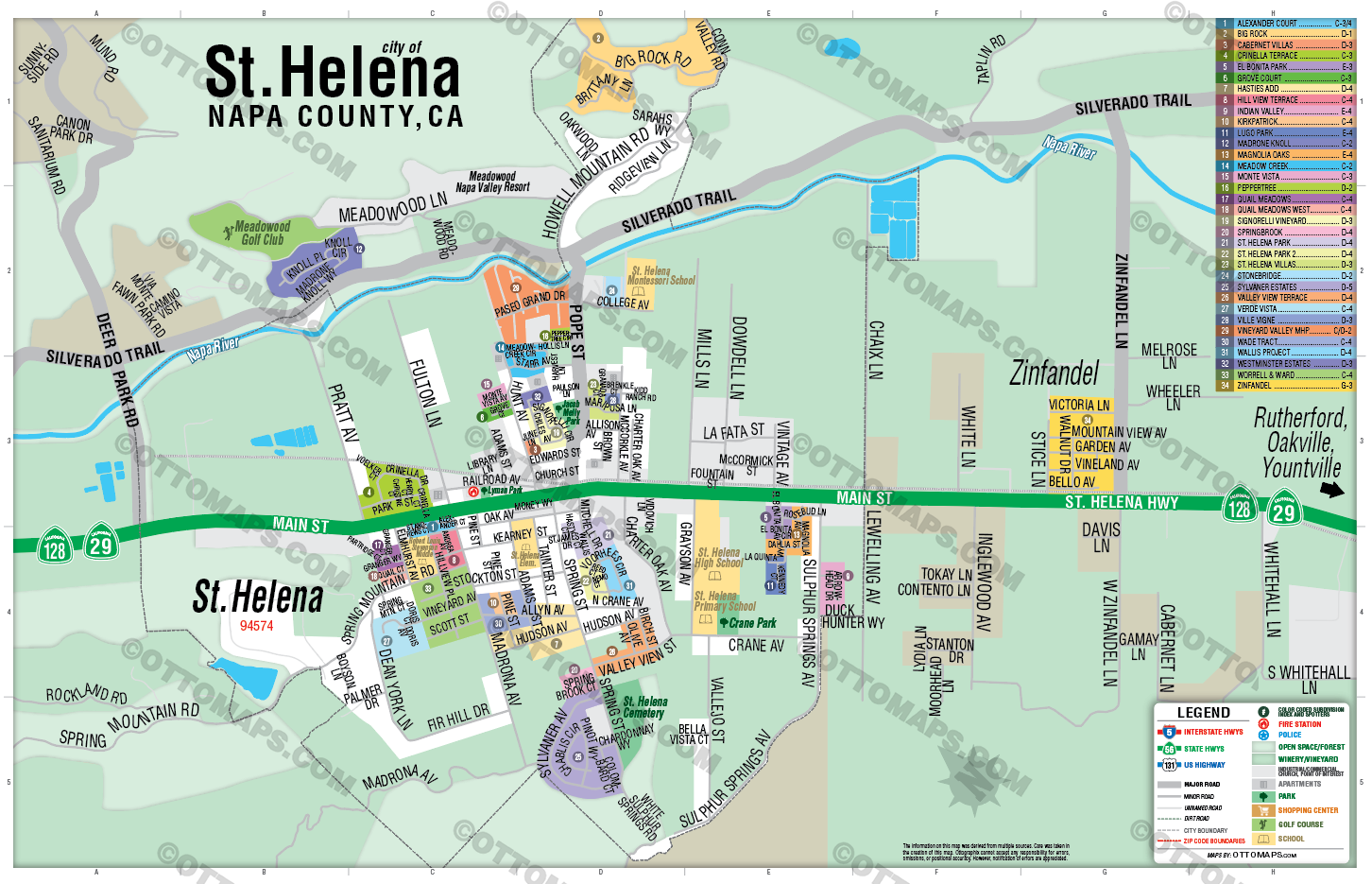 St. Helena Map, Napa County, CA - POSTER PRINTS