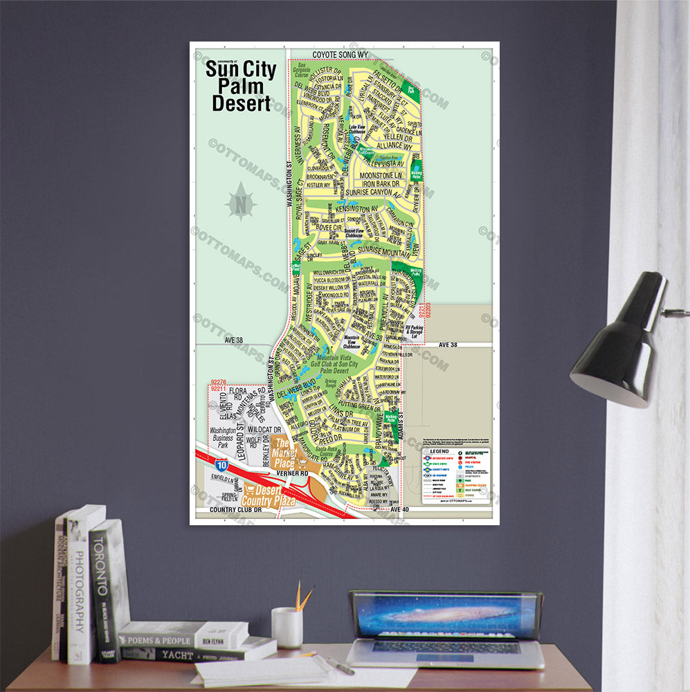 Sun City Palm Desert Map, Riverside County, CA - POSTER PRINTS
