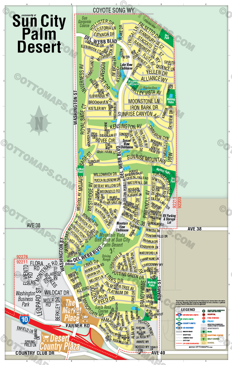 Sun City Palm Desert Map, Riverside County, CA - FILES - PDF and Adobe Illustrator