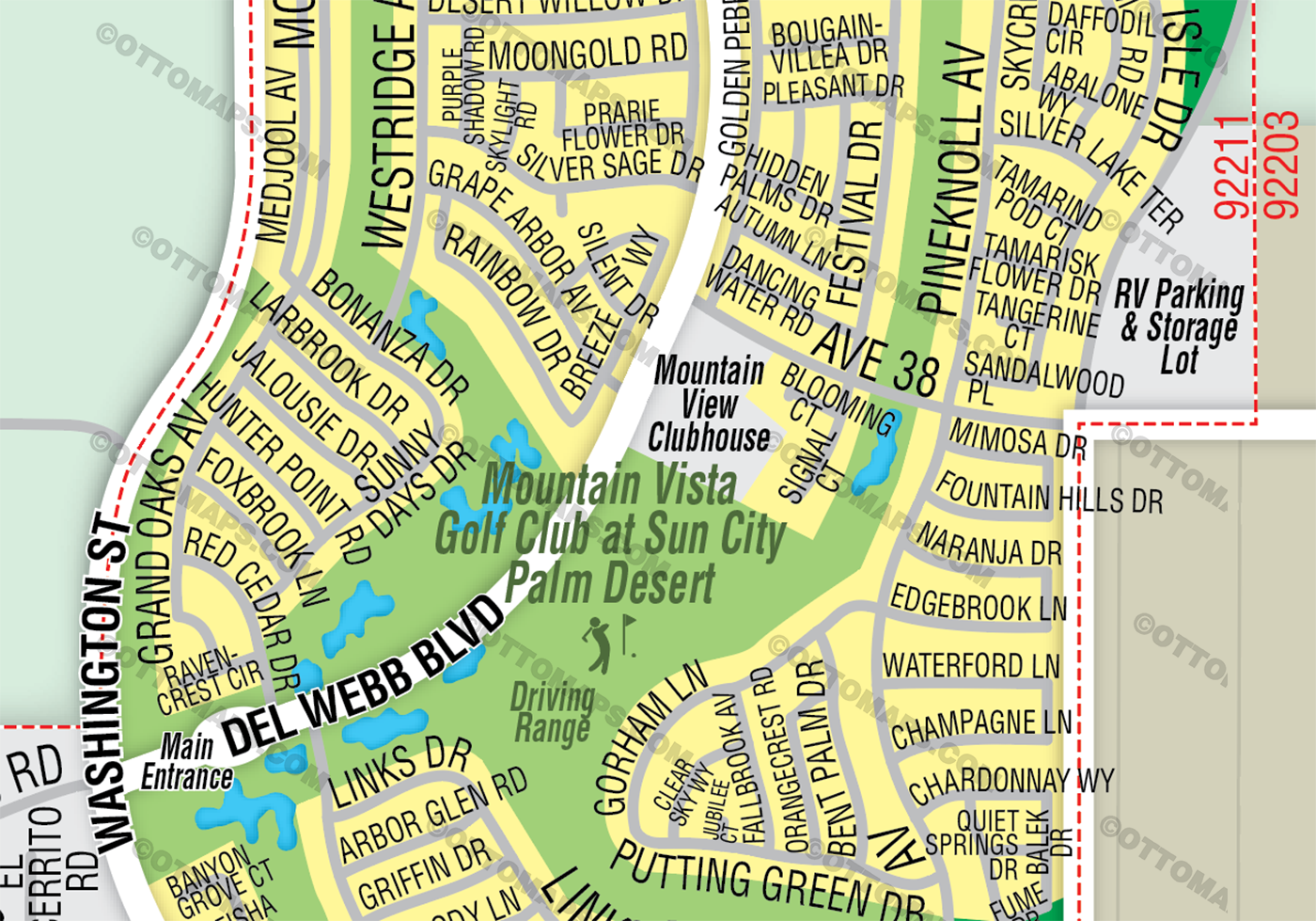 Sun City Palm Desert Map, Riverside County, CA - FILES - PDF and Adobe Illustrator - zoom
