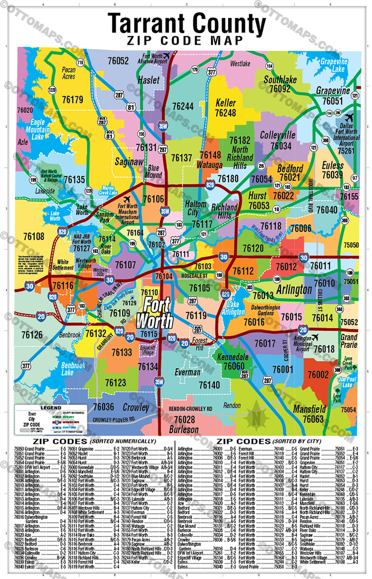 Tarrant County Zip Code Map FILES PDF and AI Files, editable, vect