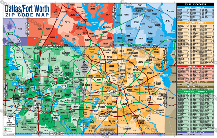 Dal Zip Code Map Dallas Fort Worth Zip Code Map - Counties Colorized – Otto Maps