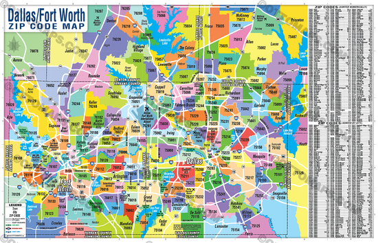 Dallas Fort Worth Zip Code Map - Zip Codes Colorized – Otto Maps