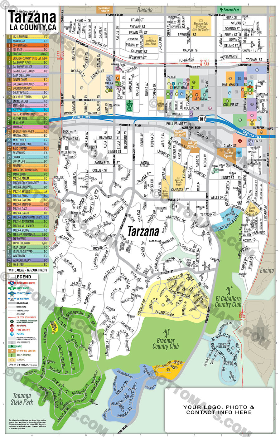 Tarzana Map - PDF, editable, royalty free