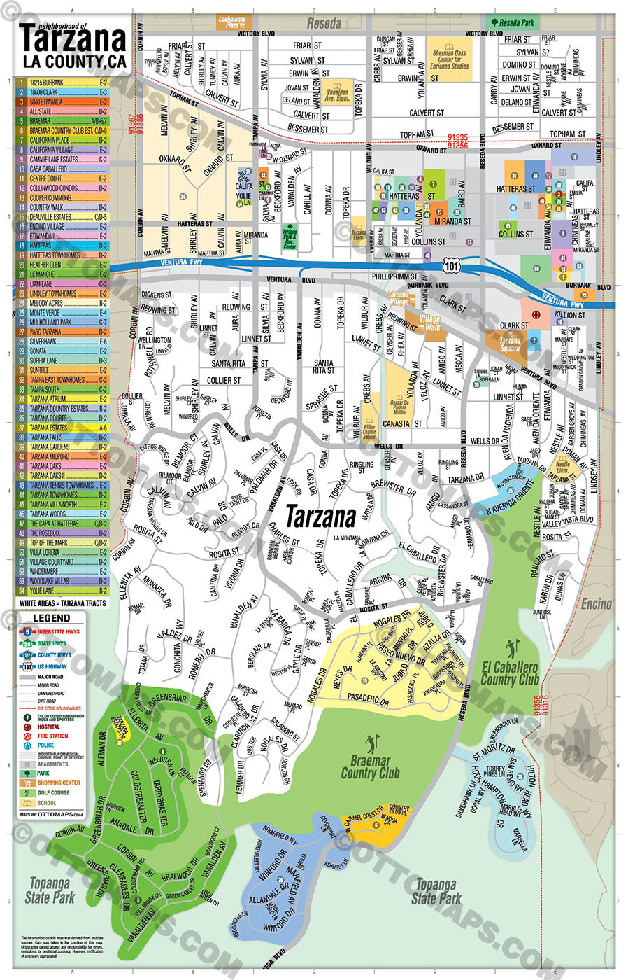 Tarzana Map - PDF, editable, royalty free