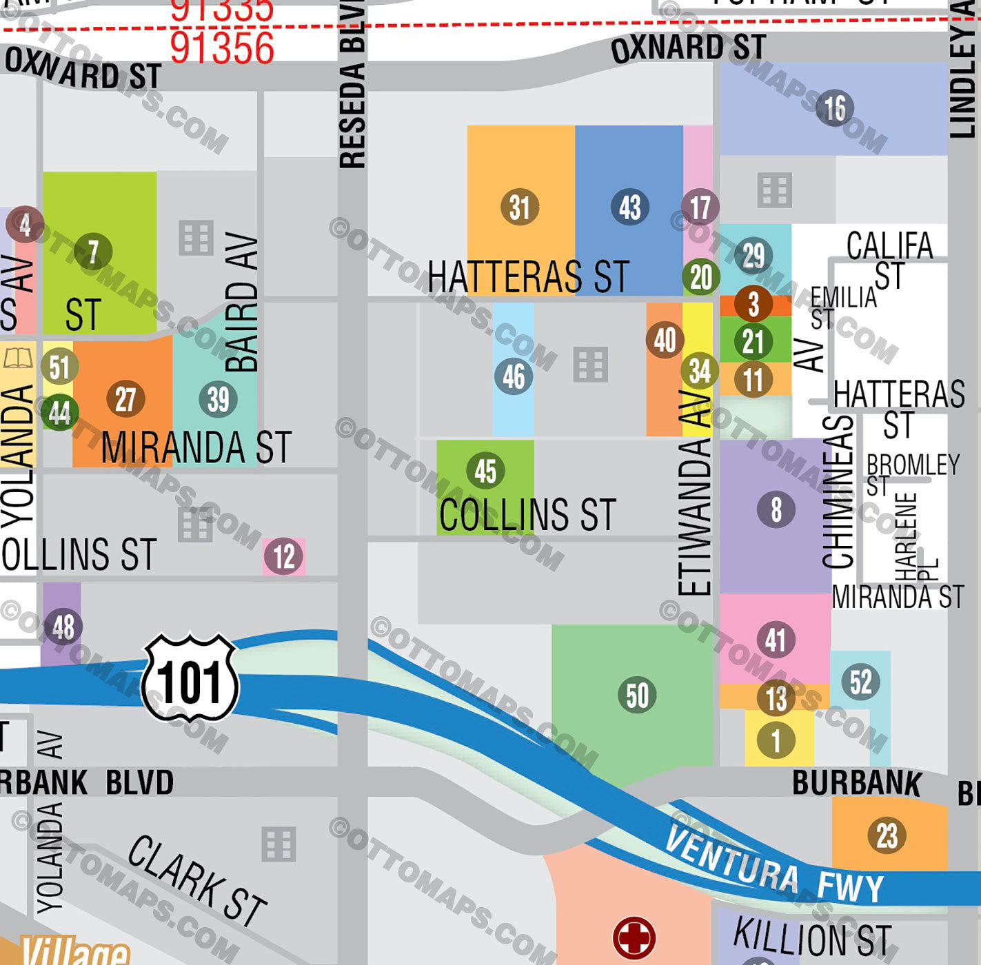 Tarzana Map - PDF, editable, royalty free