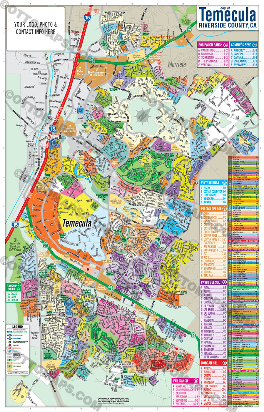 Temecula Map, Riverside County, CA - PDF File, editable, royalty free